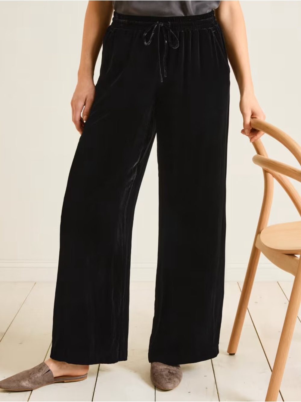 Garnet Hill Black Wide Leg Velvet Pants XS FLAW